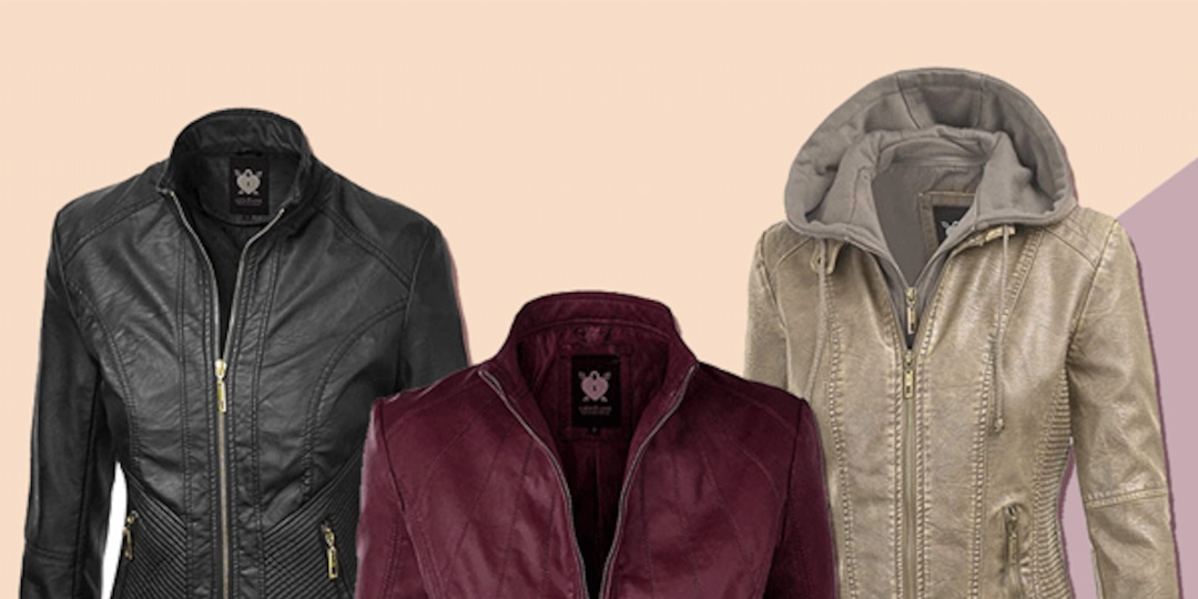 Hooded faux sales leather jacket womens